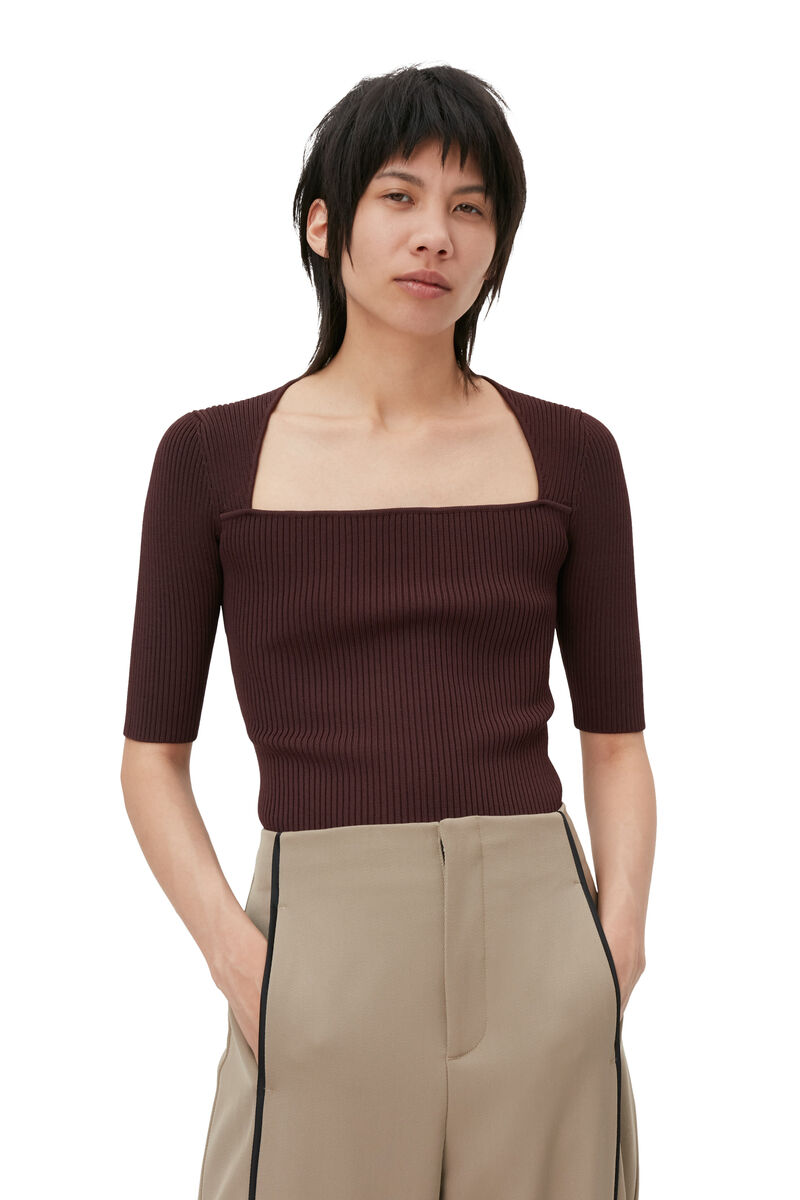 Melange-Strickbluse, Elastane, in colour Port Royale - 3 - GANNI