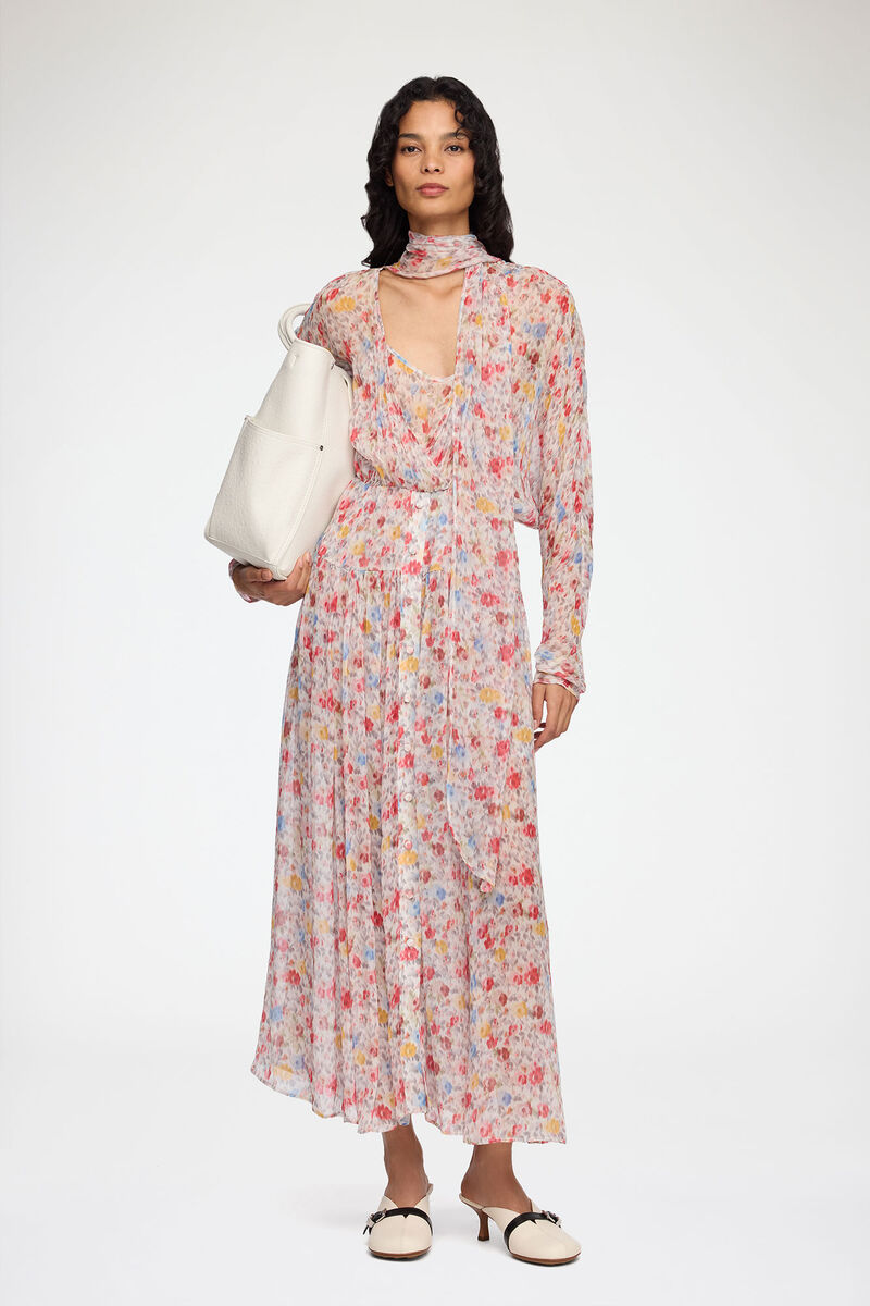 Dress in Floral Silk, Organic Wool, in colour Multicolour - 1 - GANNI