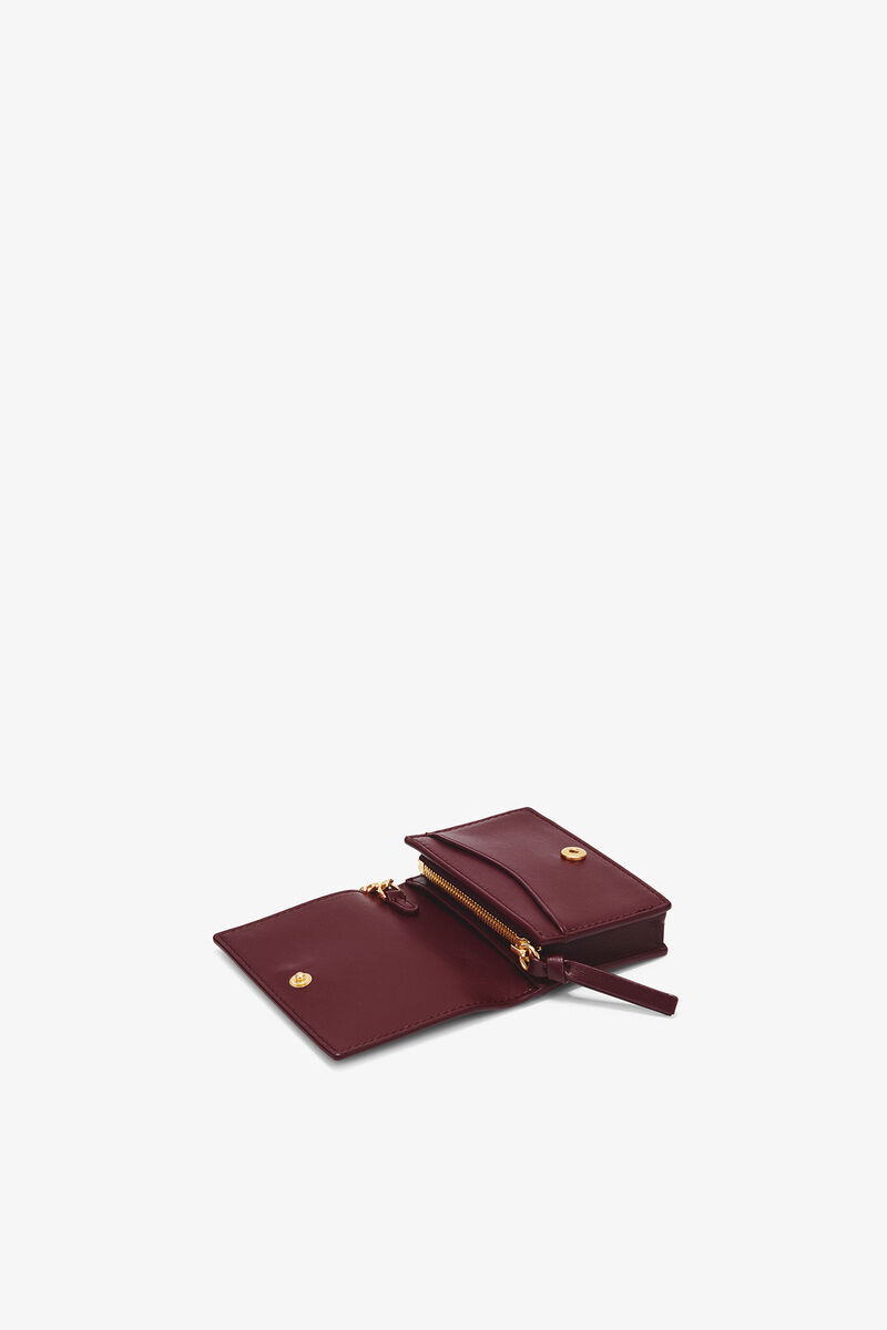 Bou Card Holder With Flap in Burgundy, in colour Burgundy - 3 - GANNI