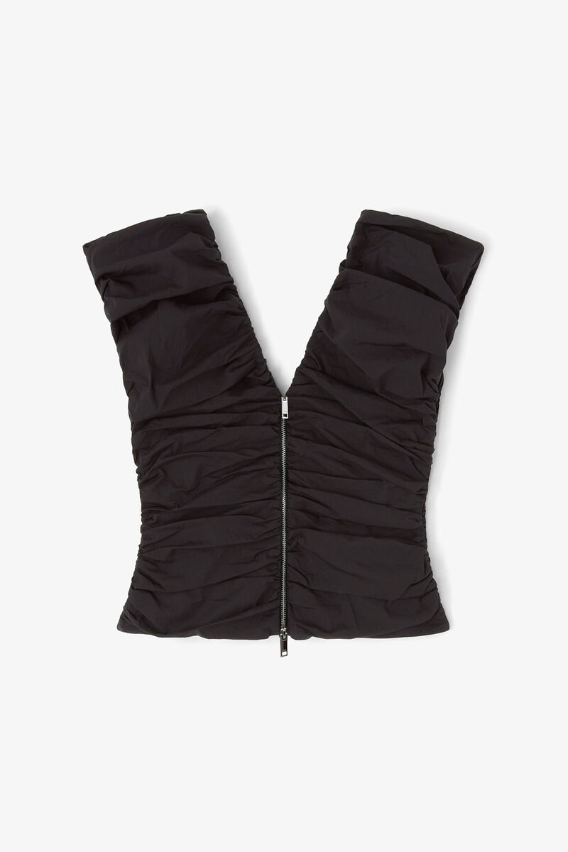Black Ruched Top, Organic Cotton, in colour Black - 1 - GANNI