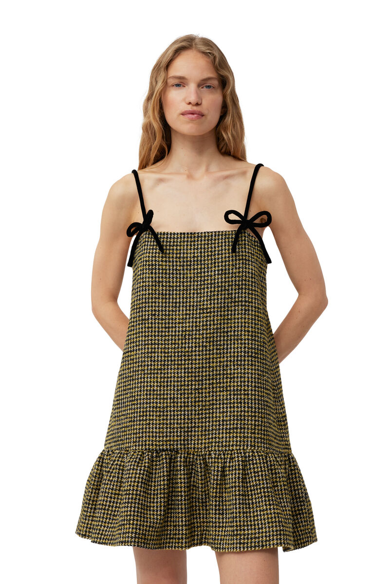 Checkered Woollen Mini klänning, Acryl, in colour Blazing Yellow - 8 - GANNI