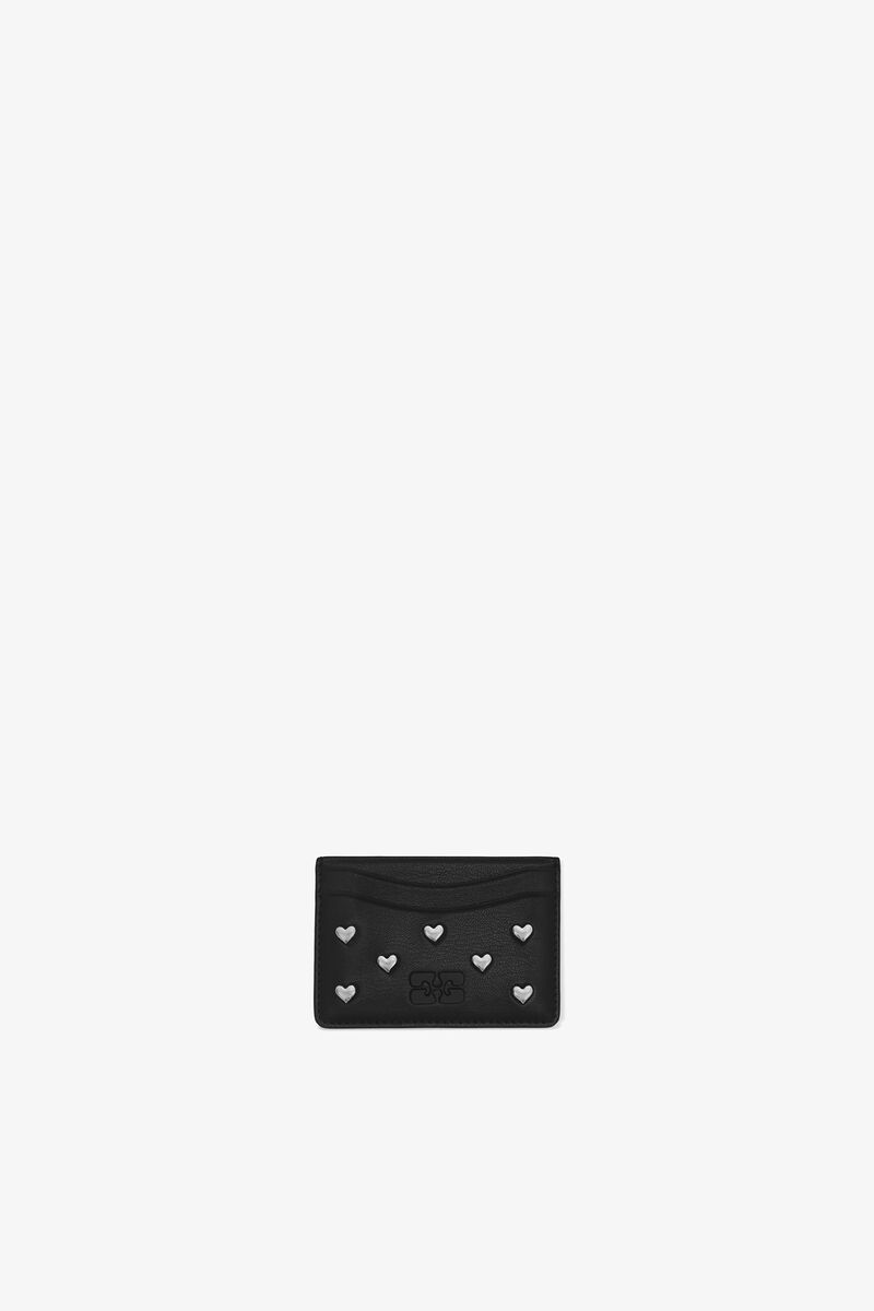 Bou Card Holder in Black, Recycled Leather, in colour Black - 1 - GANNI