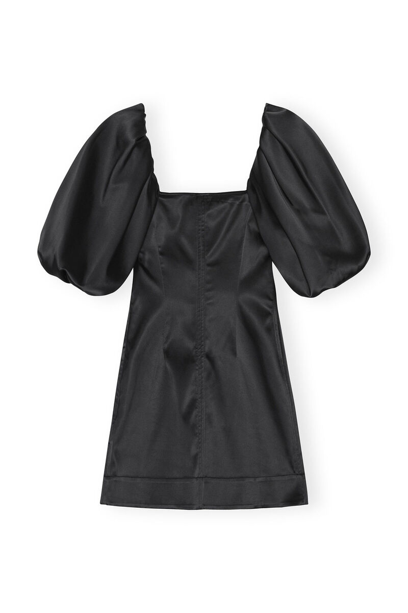 Black Satin Mini Dress, Elastane, in colour Black - 2 - GANNI