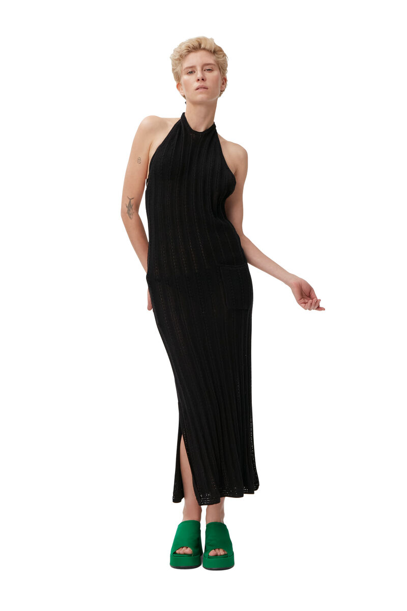 Knit Halter Midi Dress, Polyamide, in colour Black - 1 - GANNI