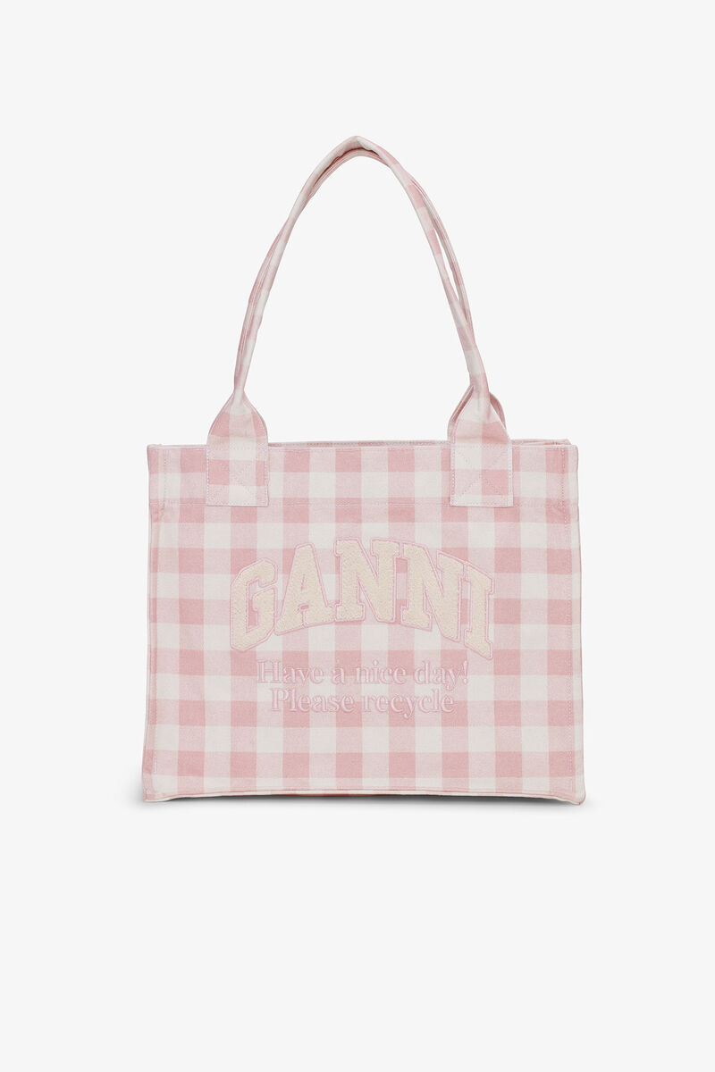 Stor ternet Vichy tote, Recycled Cotton, in colour Bleached Mauve - 1 - GANNI