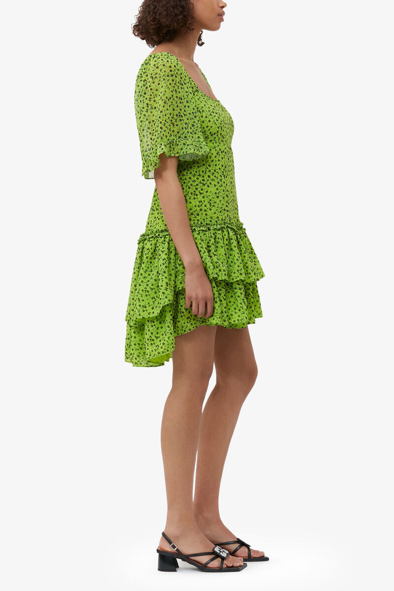 Chiffon Mini Dress, Recycled Polyester, in colour Tender Shoots - 3 - GANNI