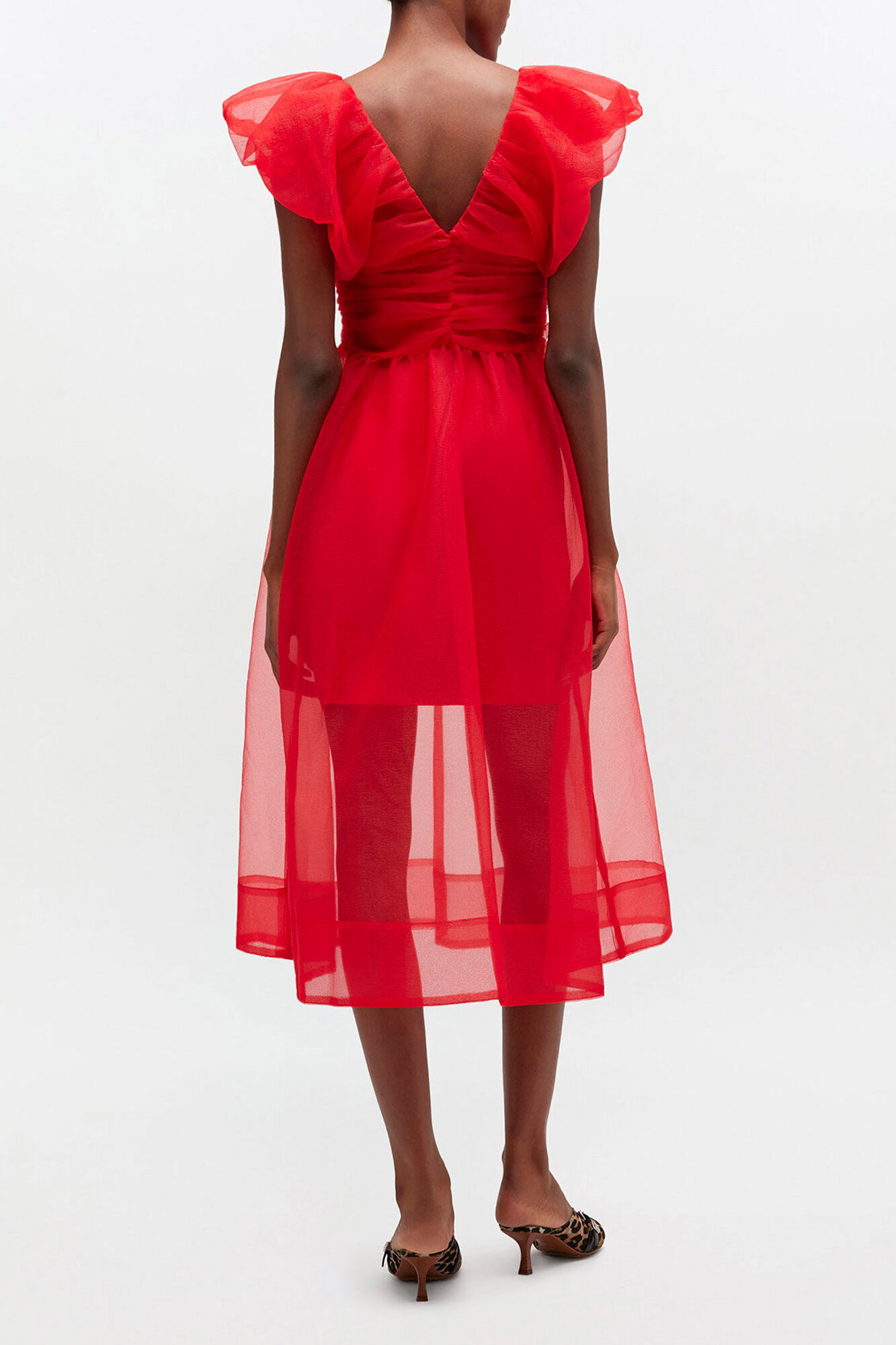 Red Organza Ruched Dress, Recycled Polyester, in colour Mars Red - 2 - GANNI