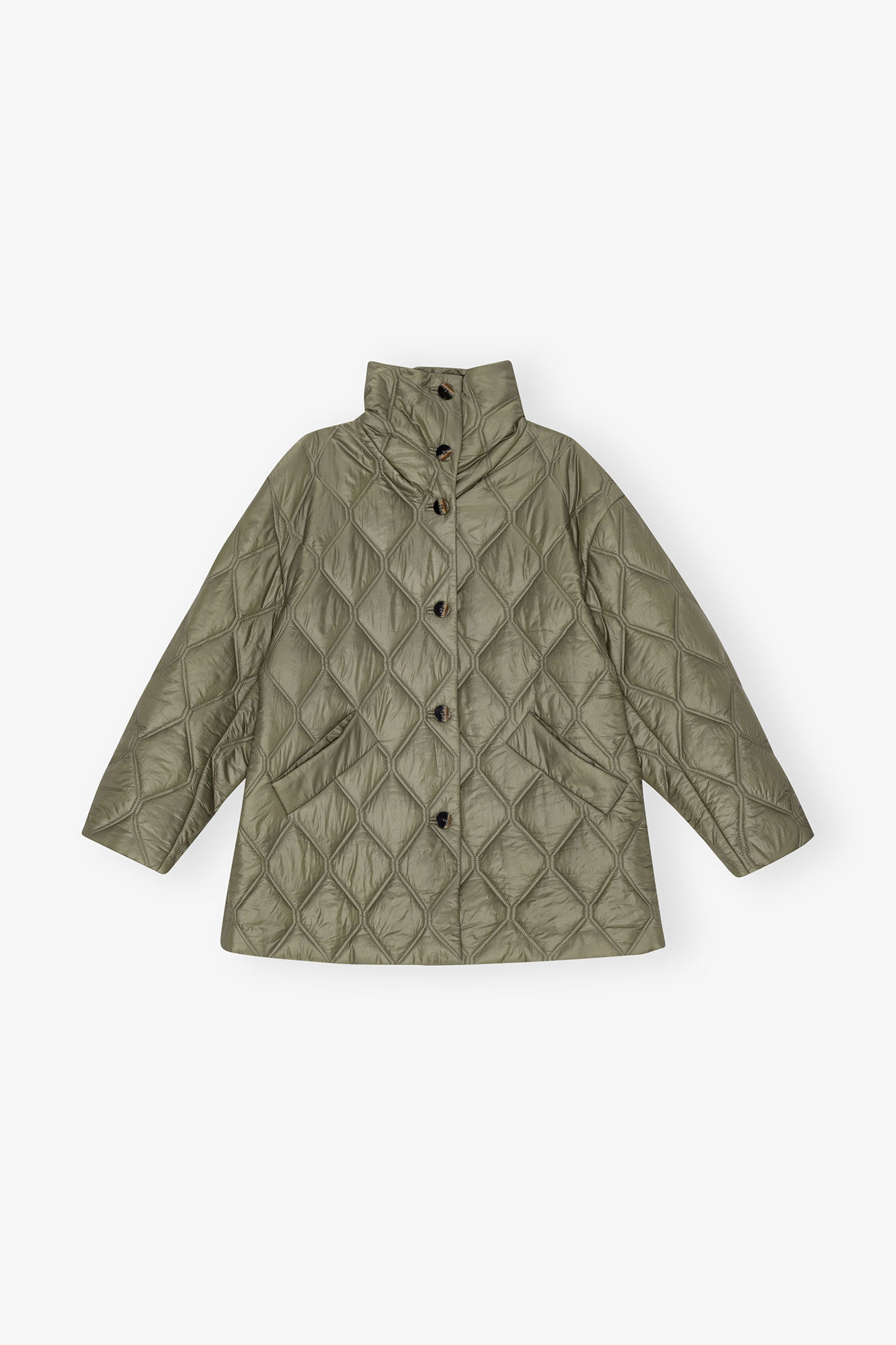 Brown Shiny Quilt Jacket, Recycled Polyamide, in colour Fallen Rock - 3 - GANNI