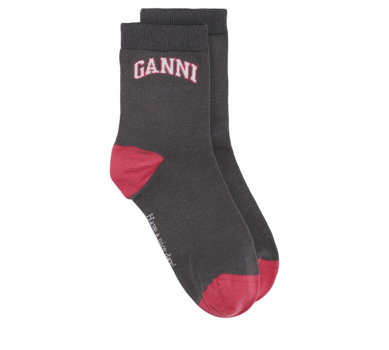 Brown/Red Socks, Elastane, in colour Phantom - 1 - GANNI