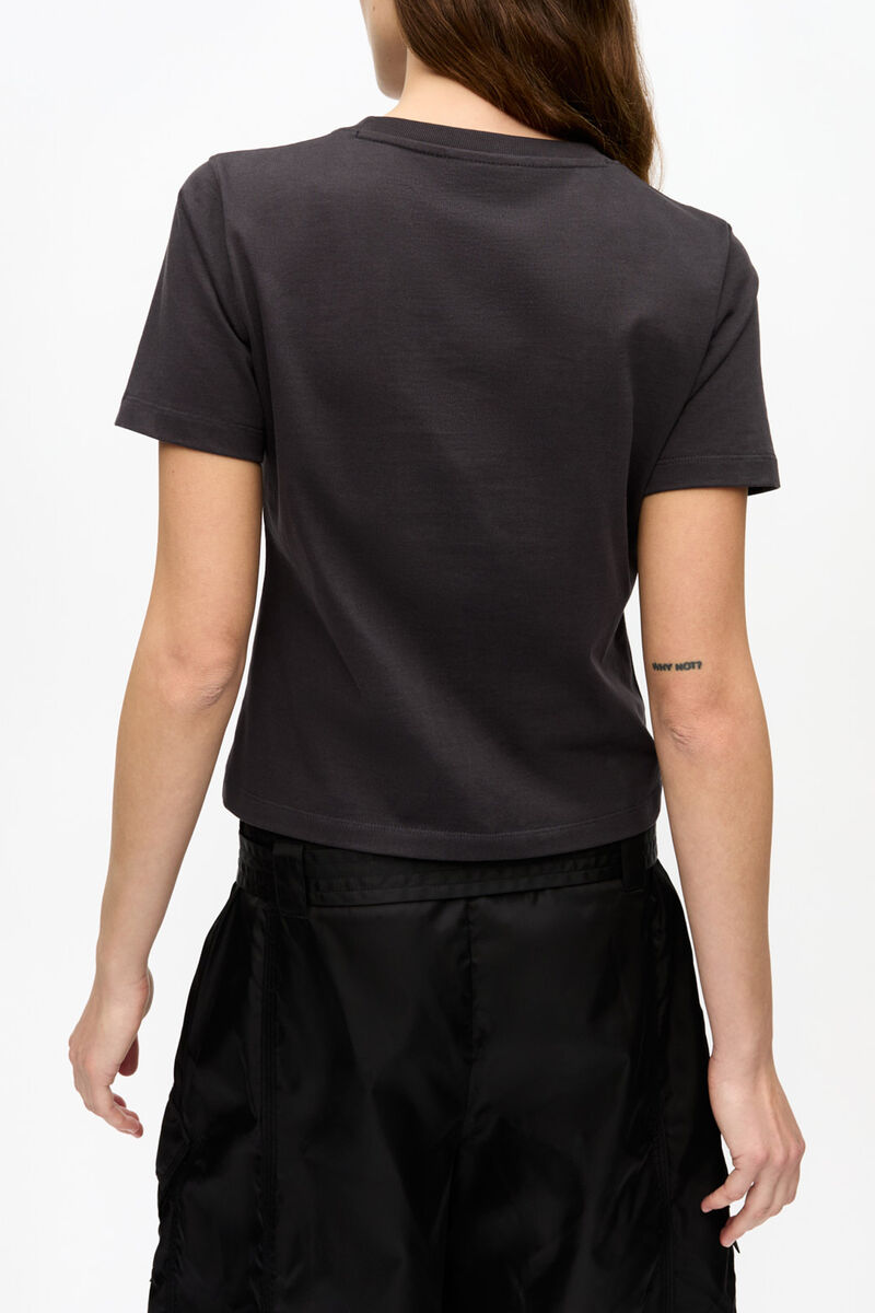 Black Cropped Heart T-shirt, Organic Cotton, in colour Phantom - 3 - GANNI