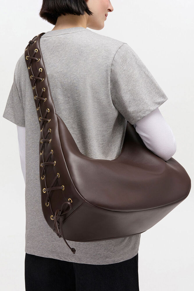 Brown Medium Laces Hobo Bag, Chocolate Torte