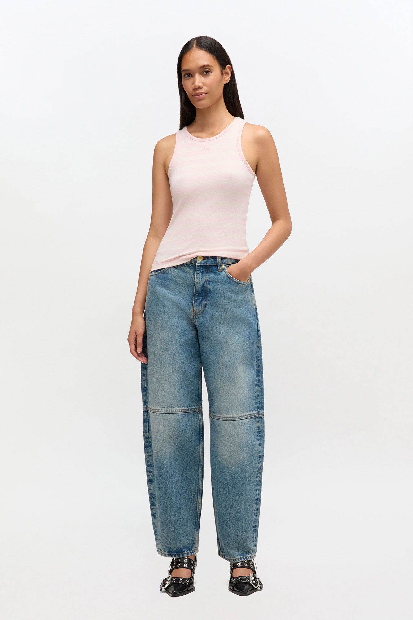 Fargede, stive Stary-jeans, Organic Cotton, in colour Mid Blue Vintage - 2 - GANNI