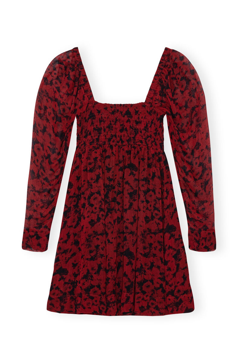 Red Printed Georgette Mini-kjole, Viscose, in colour Syrah - 2 - GANNI