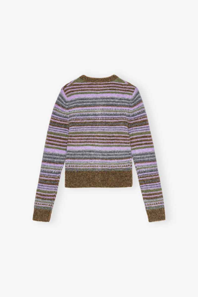 Striped Wool Cardigan, Alpaca, in colour Military Olive - 2 - GANNI