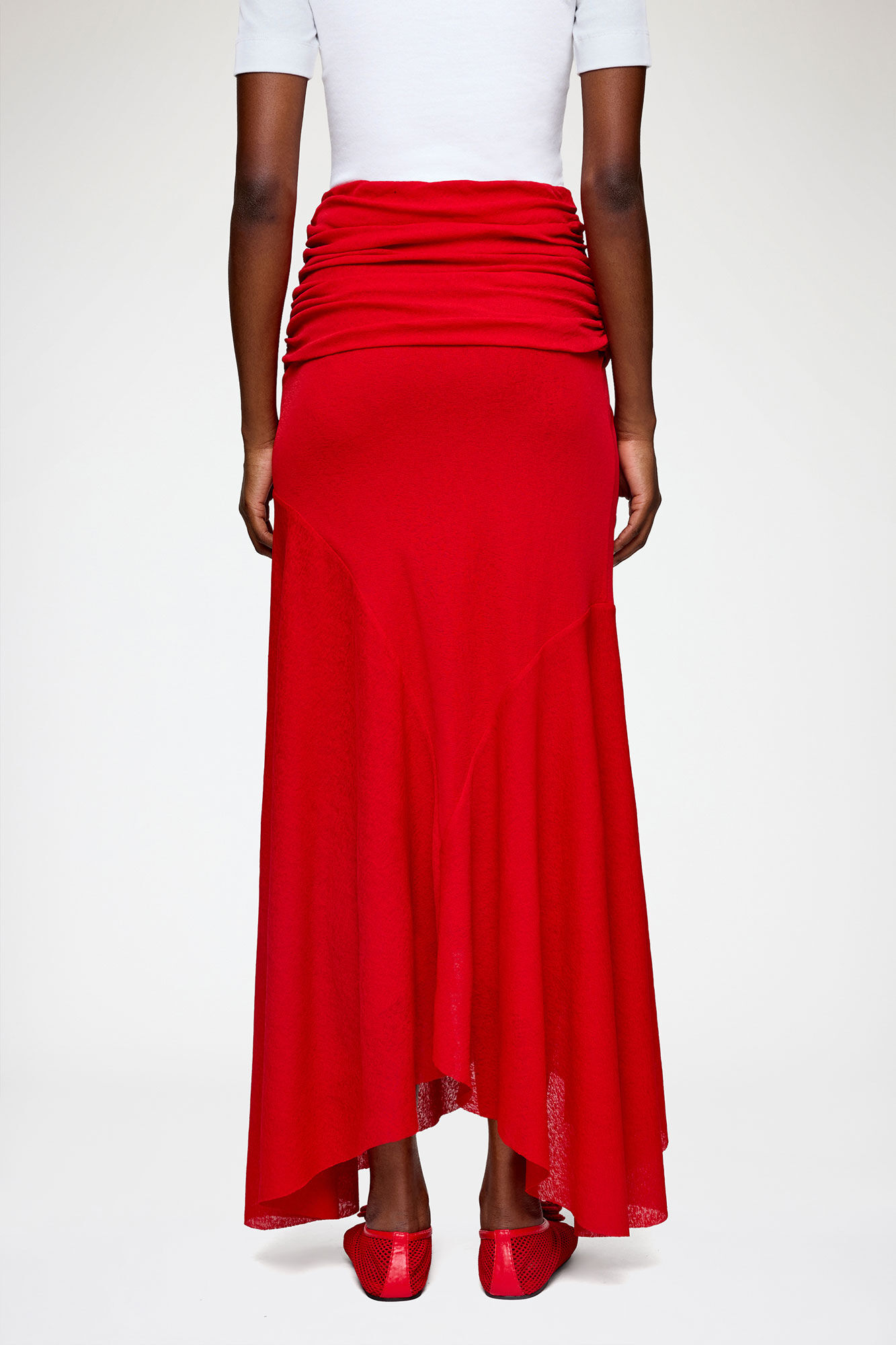 Jupe longue en maille chin&eacute;e rouge, Recycled Polyester, in colour Goji Berry - 3 - GANNI