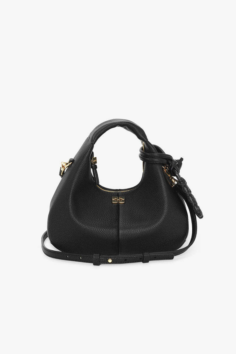 Black Mini Hobo Bag, Polyurethane, in colour Black - 7 - GANNI
