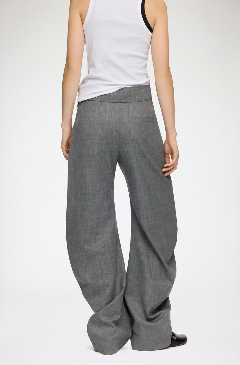 Gr&aring; bukser i melert ull, Wool, in colour Phantom - 3 - GANNI