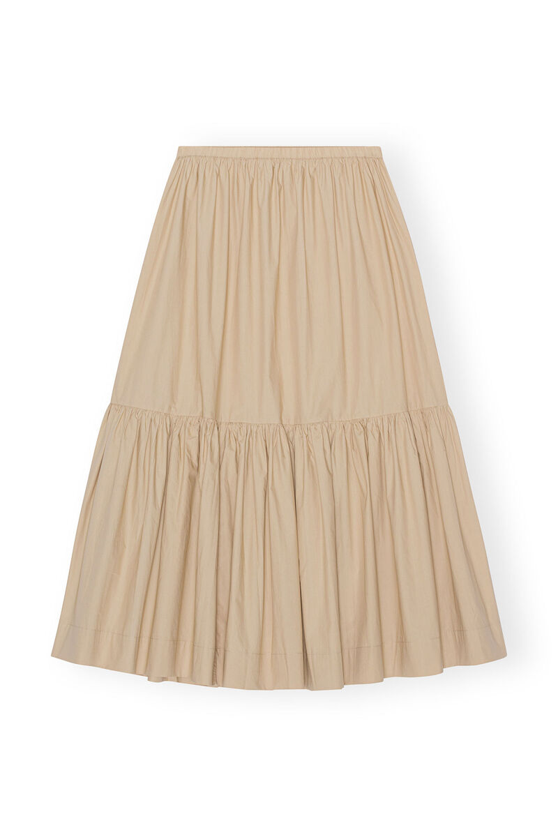 Cotton Poplin Maxi Flounce Skirt, Cotton, in colour Curds and Whey - 1 - GANNI