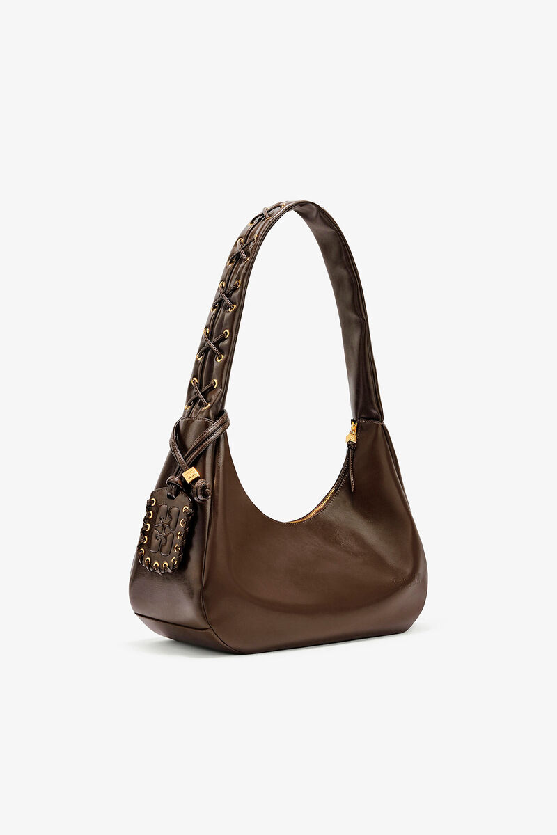 Green Medium Laces Hobo Bag, Polyurethane, in colour Dark Olive - 2 - GANNI