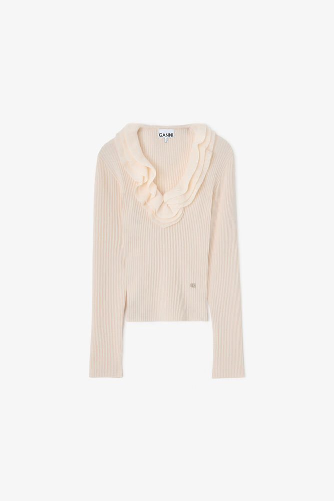 Top in Ribbed Merino, Egret