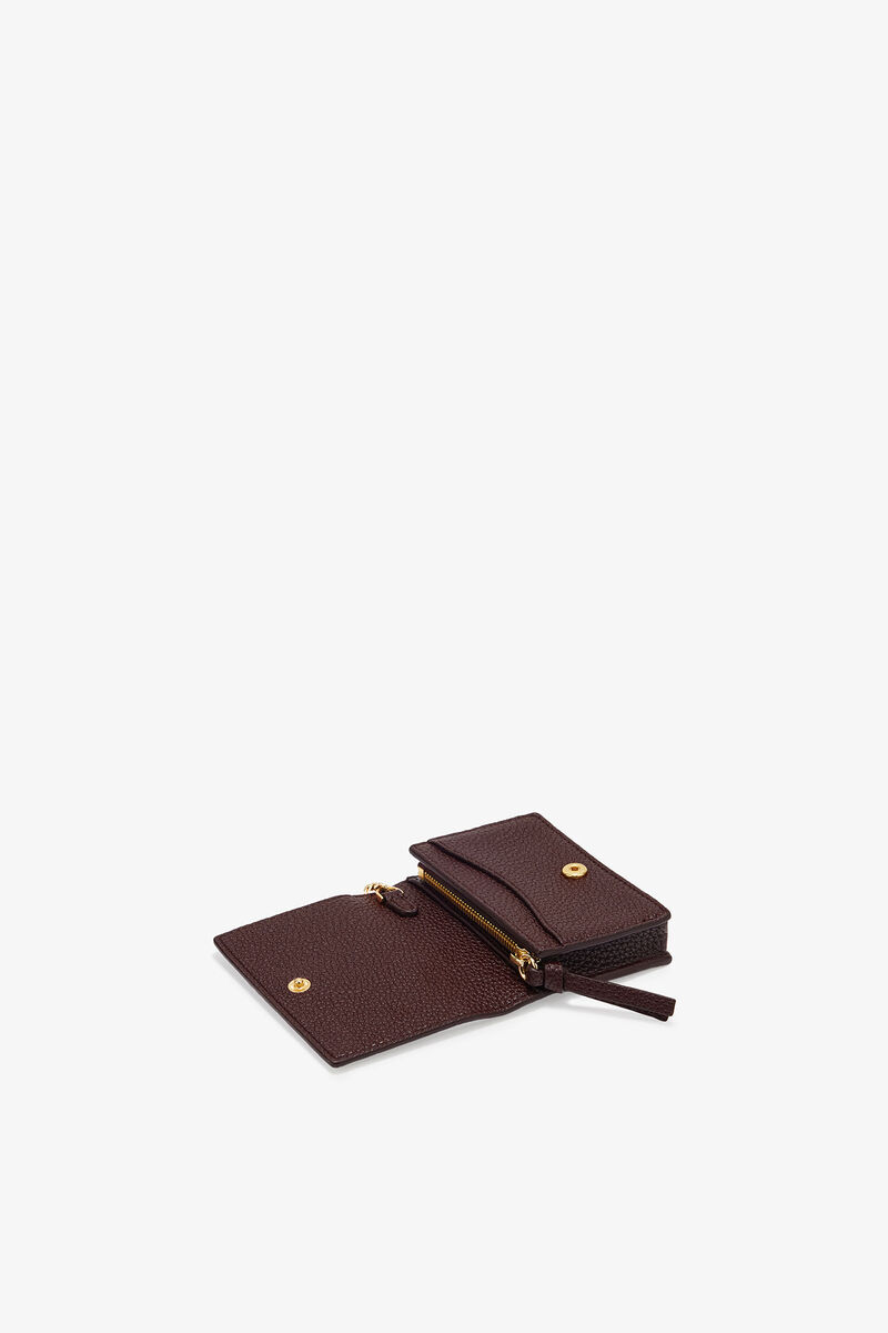 Brown Grained GANNI Bou Card Holder With Flap, Polyurethane, in colour Chicory Coffee - 3 - GANNI