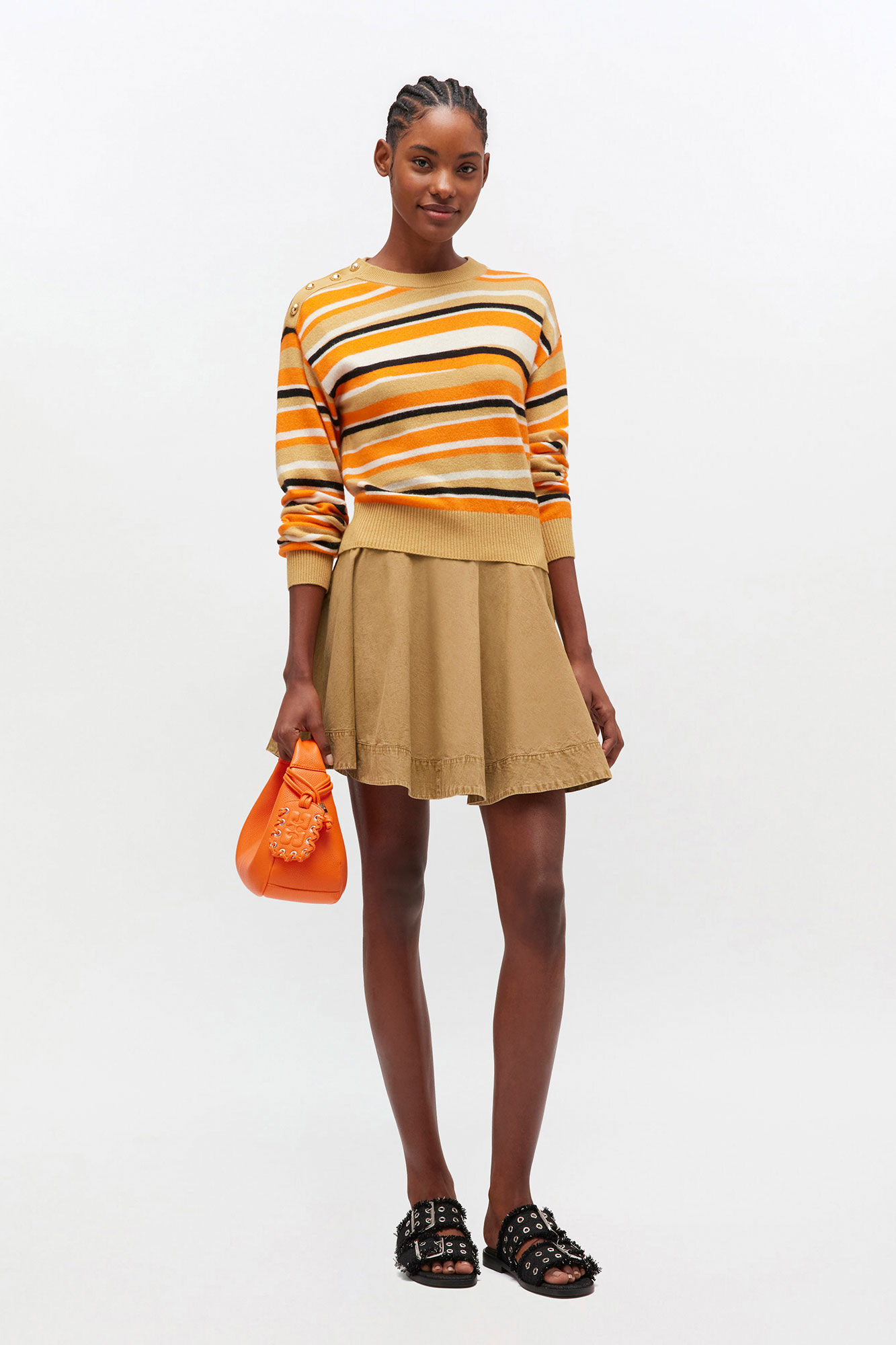 Beige Washed Mini Circle Skirt, Elastane, in colour Lark - 1 - GANNI