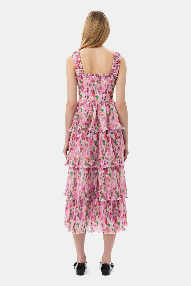 Pleated Georgette Smock Midi Dress, Recycled Polyester, in colour Sugar Plum - 4 - GANNI