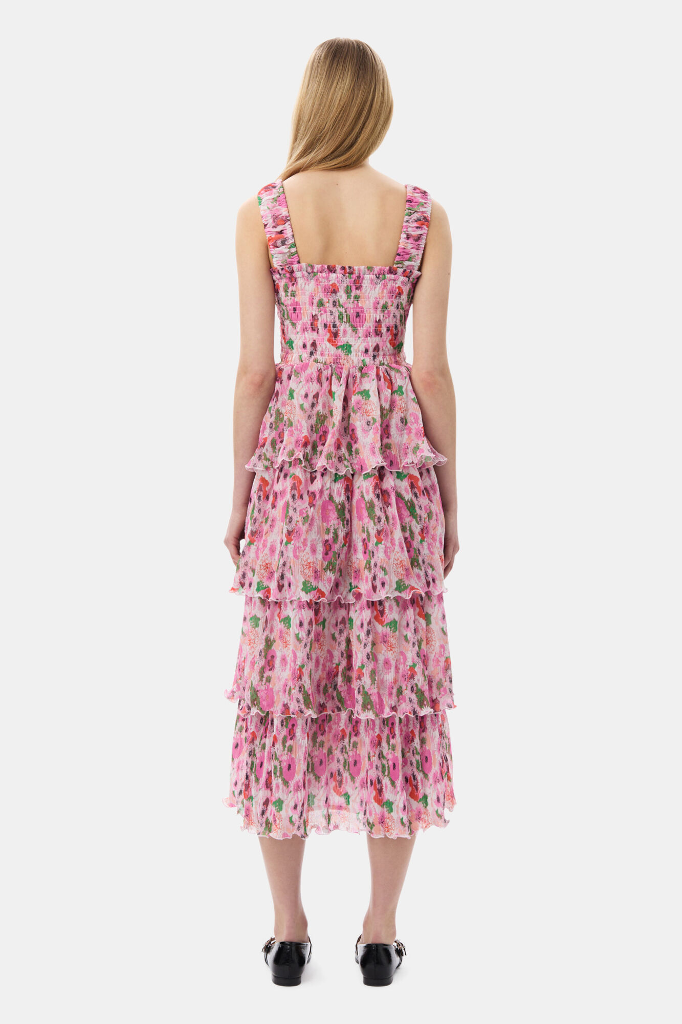 Pleated Georgette Smock Midi Dress, Recycled Polyester, in colour Sugar Plum - 4 - GANNI