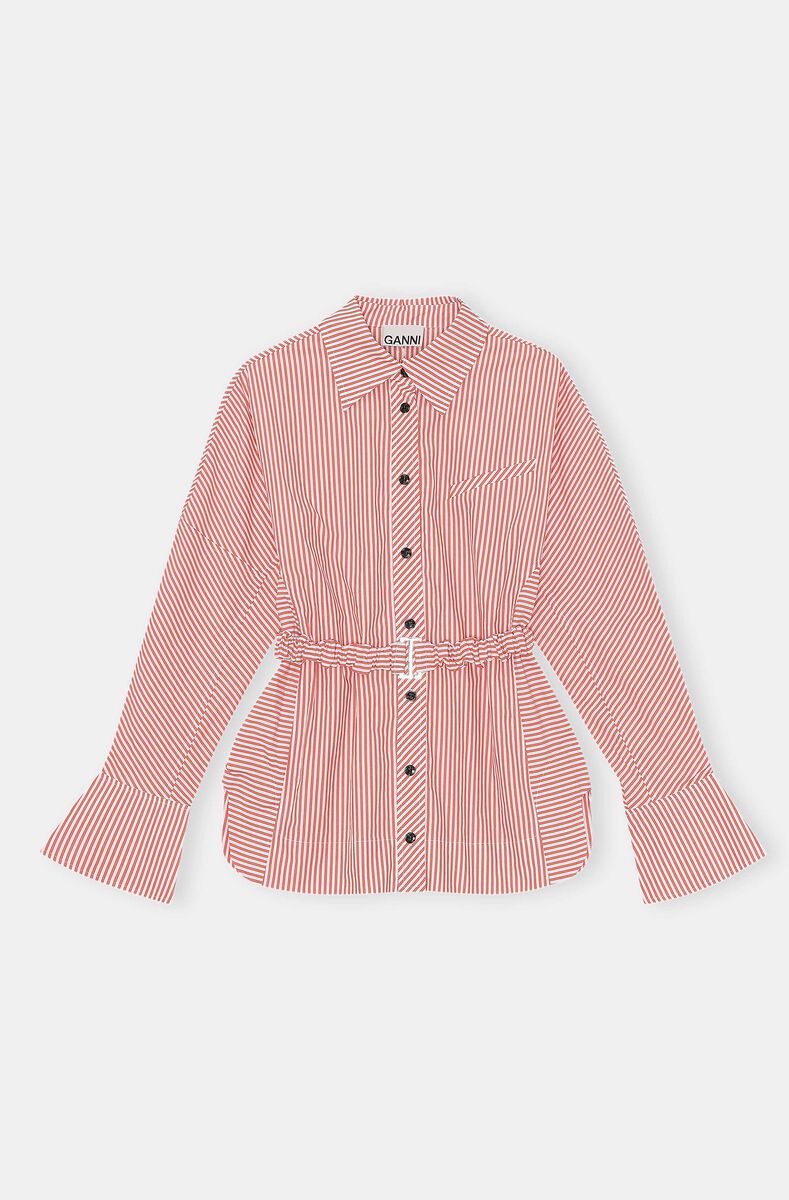 Striped Belted Shirt, Cotton, in colour Thin Stripe Orangedotcom - 1 - GANNI