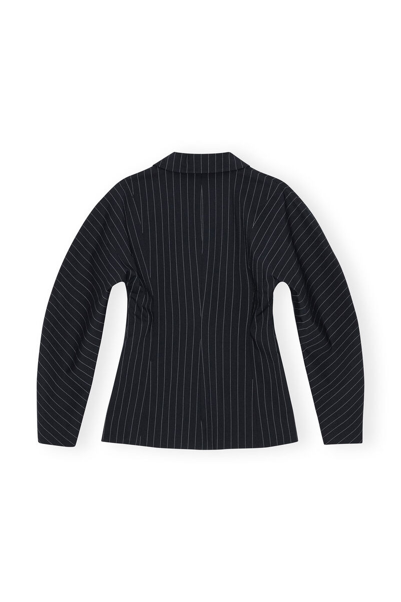 Striped Stretch Blazer, Elastane, in colour Sky Captain - 2 - GANNI