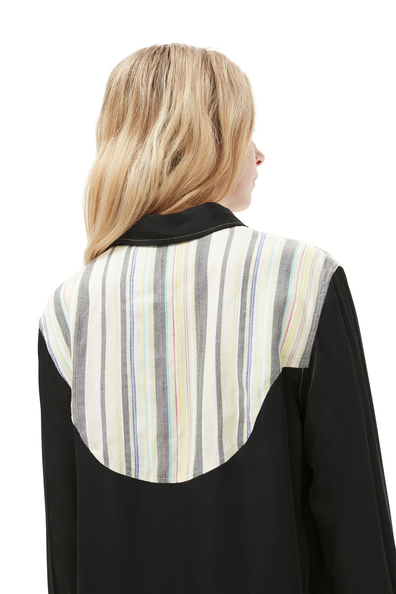 Mix Slub Stripe Shirt, Cotton, in colour Lily Green - 4 - GANNI