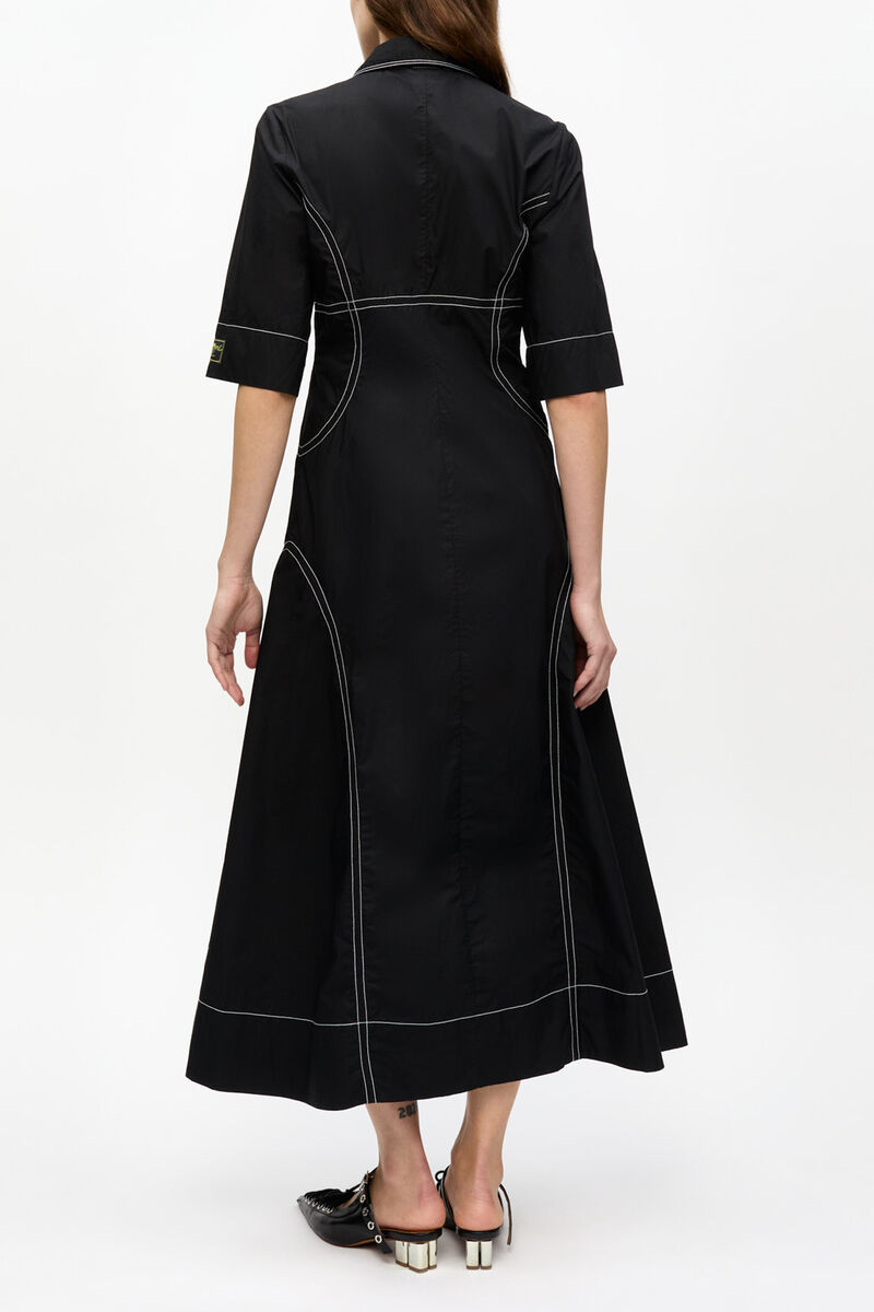 Black Cotton Poplin Shirt Dress, Organic Cotton, in colour Black - 3 - GANNI
