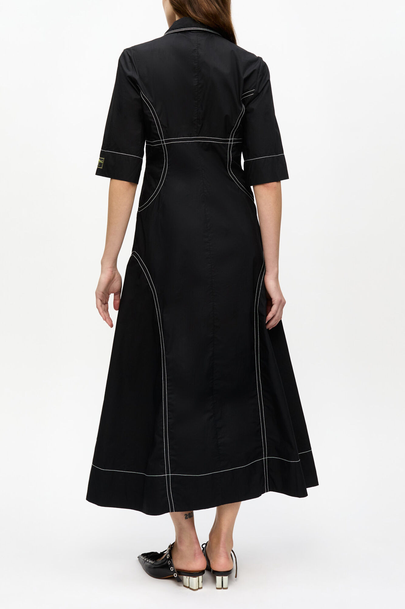 Black Cotton Poplin Shirt Dress, Organic Cotton, in colour Black - 3 - GANNI