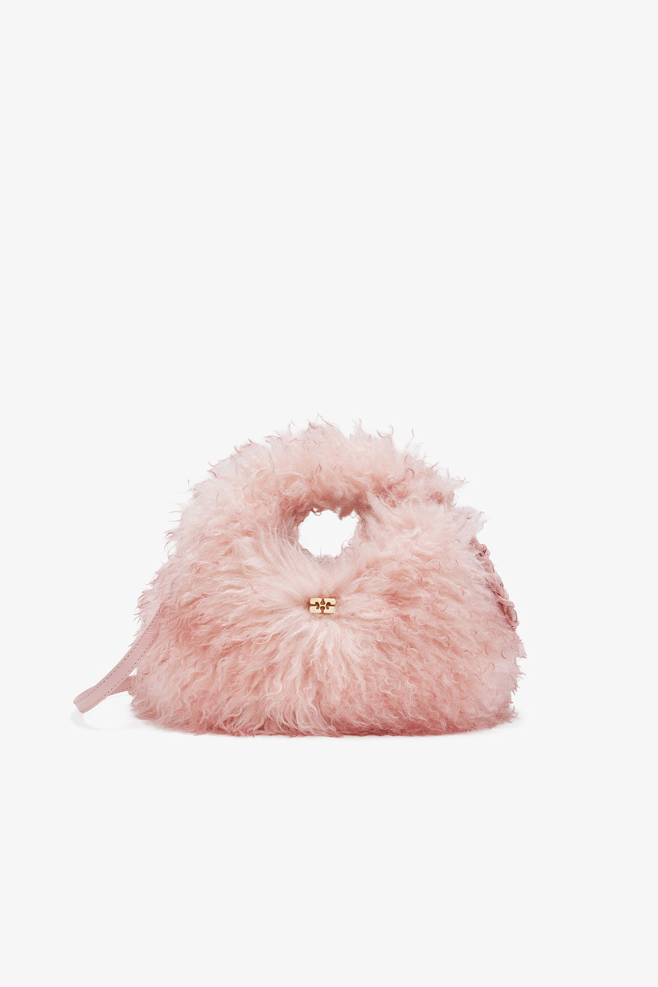 Pink Fur Mini Hobo Bag, Recycled Polyester, in colour Mary's Rose - 1 - GANNI