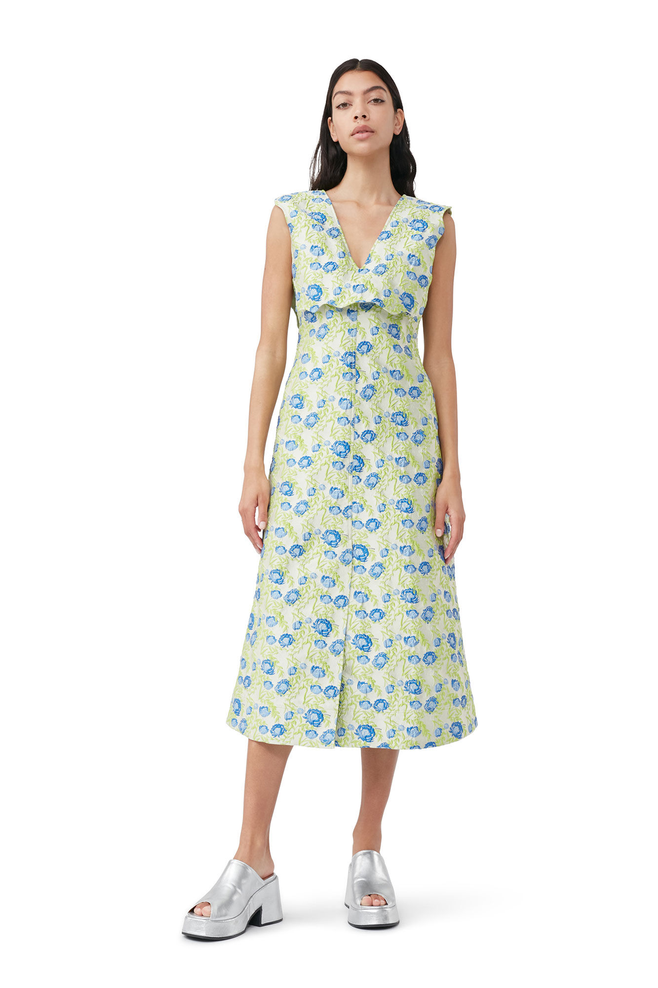 3D Jacquard Rhythm Collar Long Dress