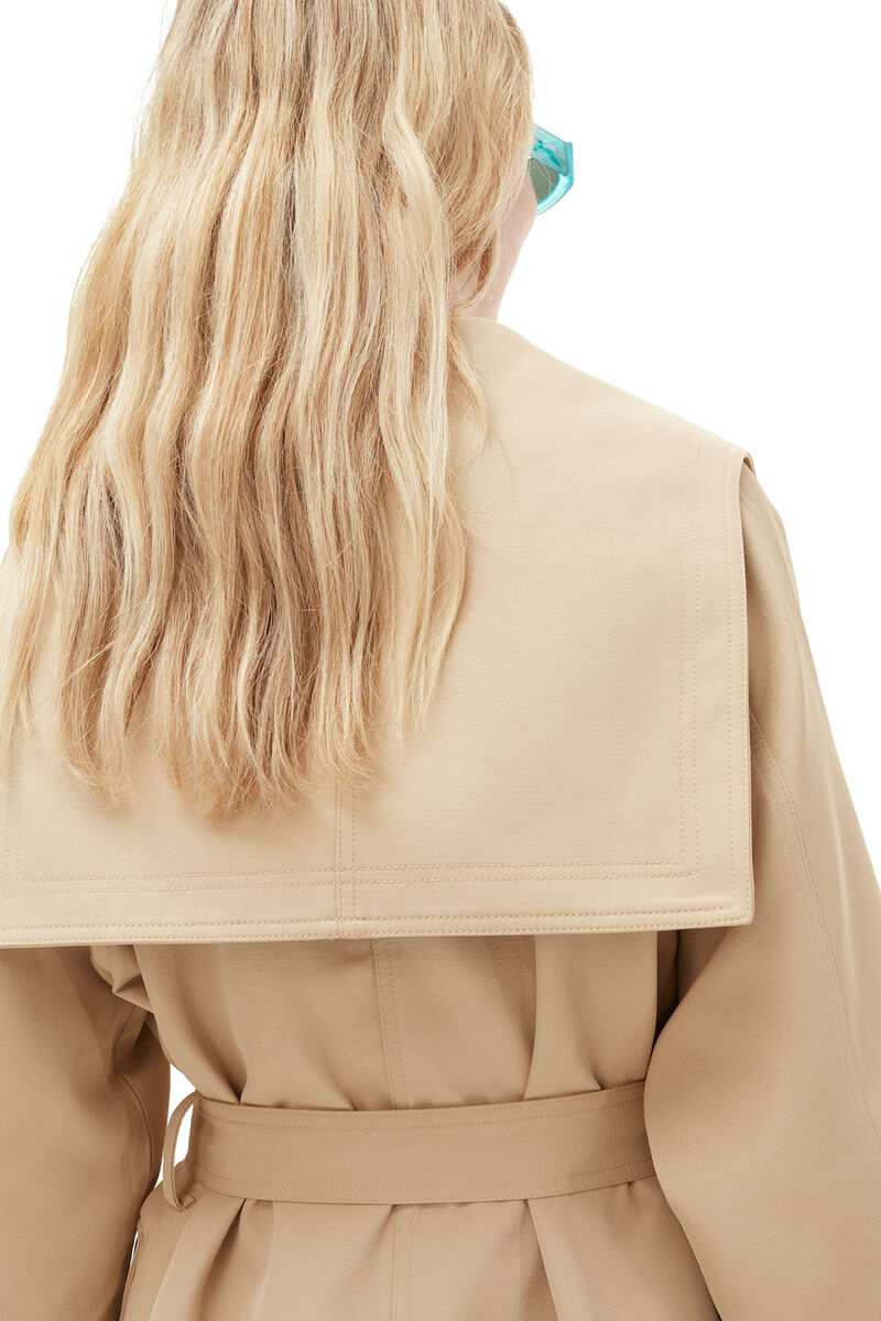 Heavy Twill Oversized Trench Coat, Recycled Polyester, in colour Pale Khaki - 8 - GANNI