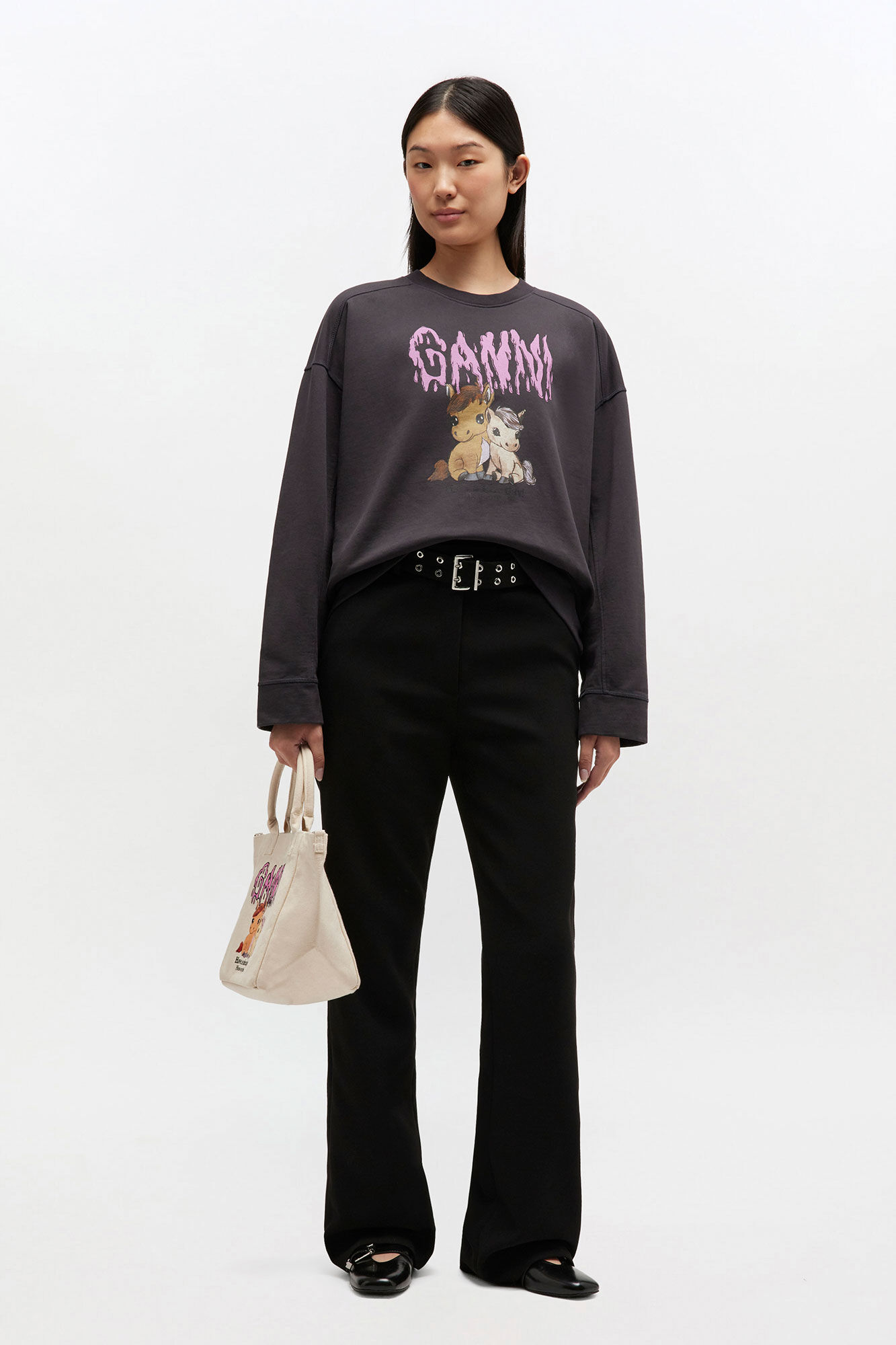 Grey Isoli Jersey Sweatshirt, Organic Cotton, in colour Phantom - 2 - GANNI