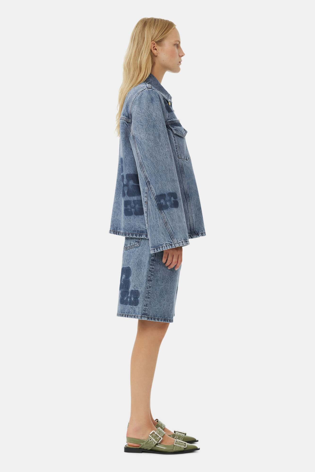 Patch Denim Jacke, Cotton, in colour Mid Blue Stone - 3 - GANNI