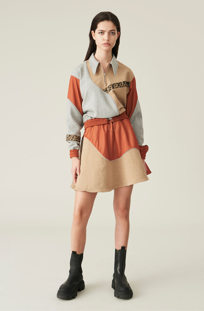 Isoli Patchwork Mini Skirt, Cotton, in colour Dawn - 1 - GANNI