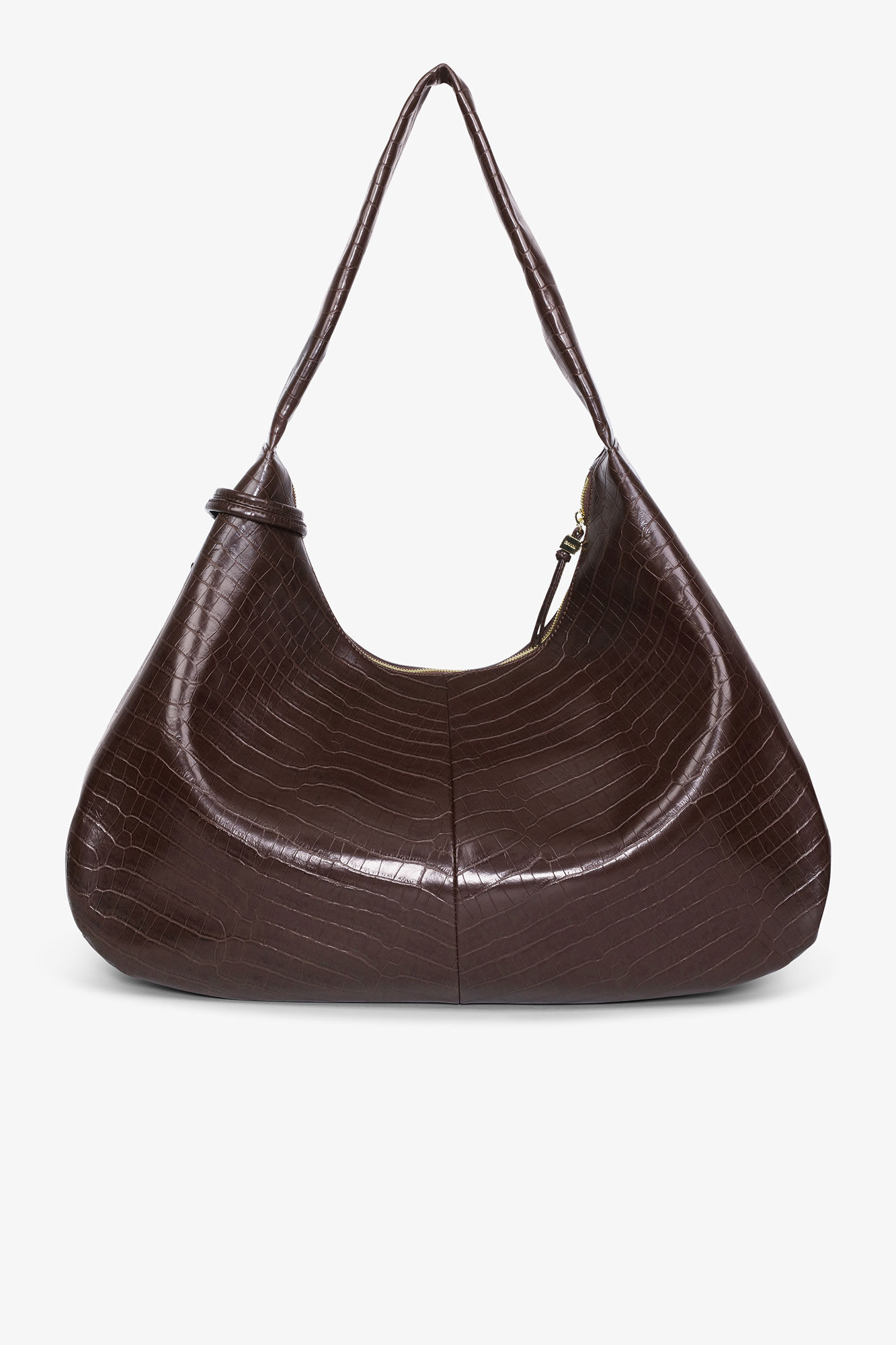 Brown Croco XXL Hobo Bag, Lyocell, in colour Chocolate Fondant - 3 - GANNI