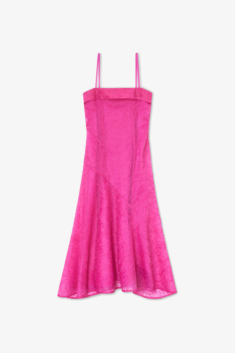 Dress in Pink Shibori Organza, Recycled Polyester, in colour Raspberry Rose - 1 - GANNI