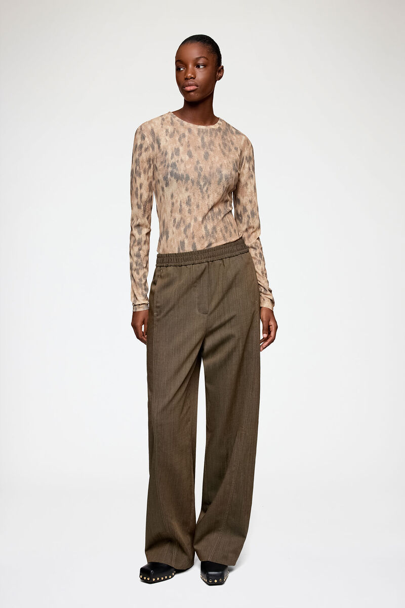 Trousers in Brown Wool Melange, Recycled Wool, in colour Canteen - 1 - GANNI