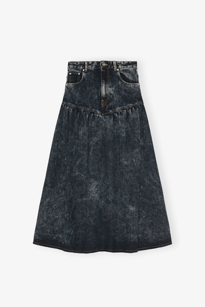 Nederdel i sortvasket denim, Black Washed