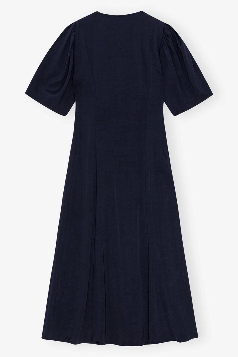 Navy Blue Viscose Twill Wrap Midi Dress, Viscose, in colour Sky Captain - 2 - GANNI