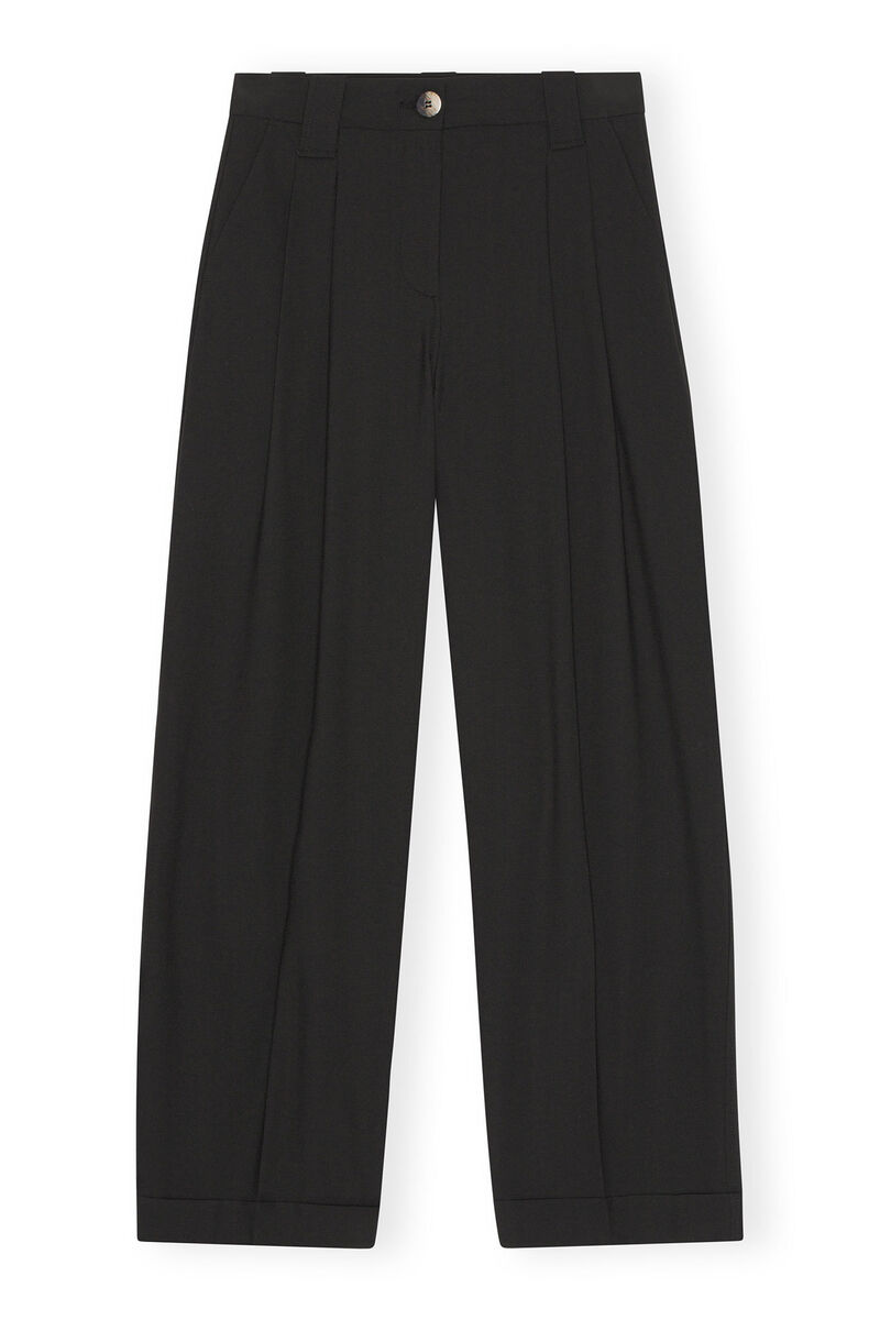 Black Drapey Melange Pleat Trousers, Elastane, in colour Black - 1 - GANNI