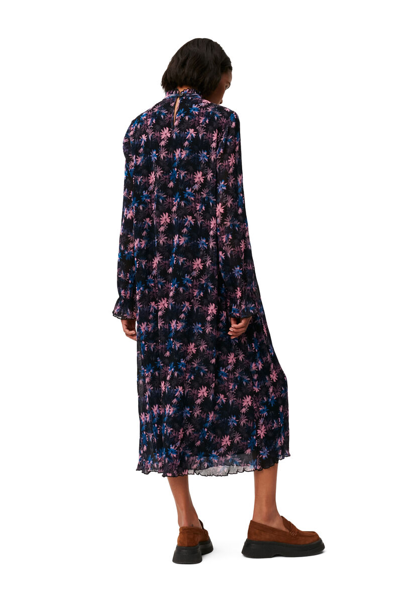 Pleated Georgette Midi Dress, Recycled Polyester, in colour Daisy Spray Lilac Sachet - 2 - GANNI
