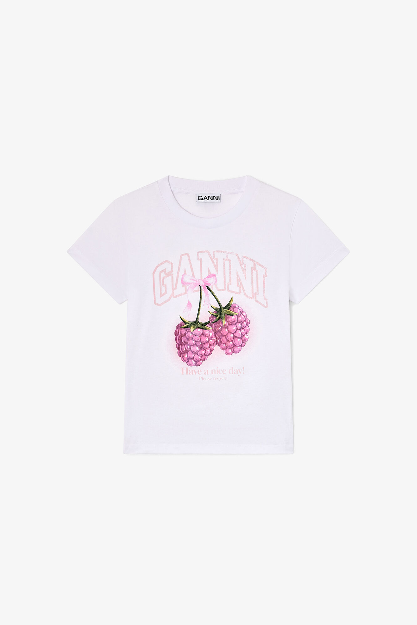 GANNI ピンク Tシャツ ハートデザイン GANNI（ガニー） 半袖 Tシャツ Basic Jersey Sun Heart Relaxed T