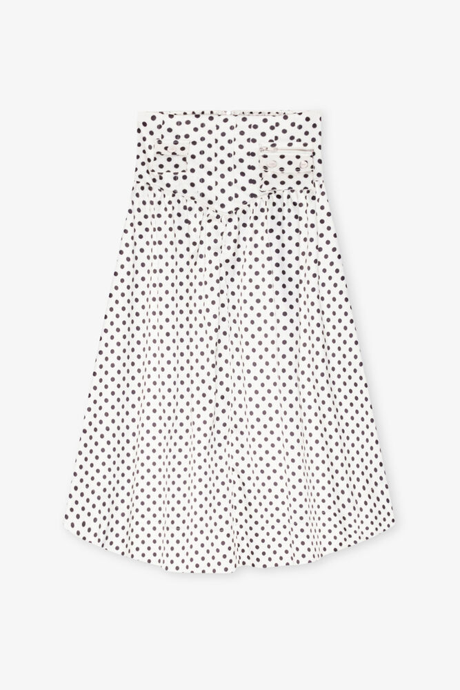 Polka-dot Double Satin Long Pocket Skirt, Egret
