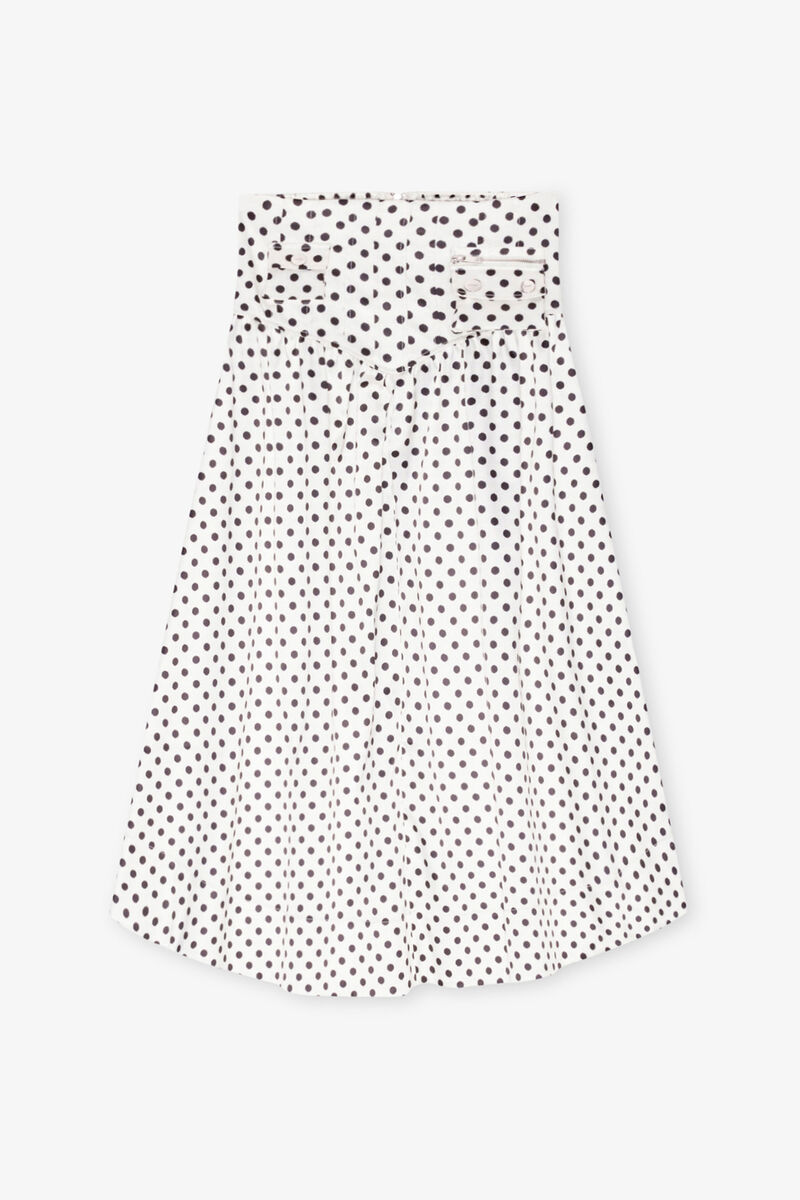 Polka-dot Double Satin Long Pocket Skirt, Recycled Polyester, in colour Egret - 1 - GANNI
