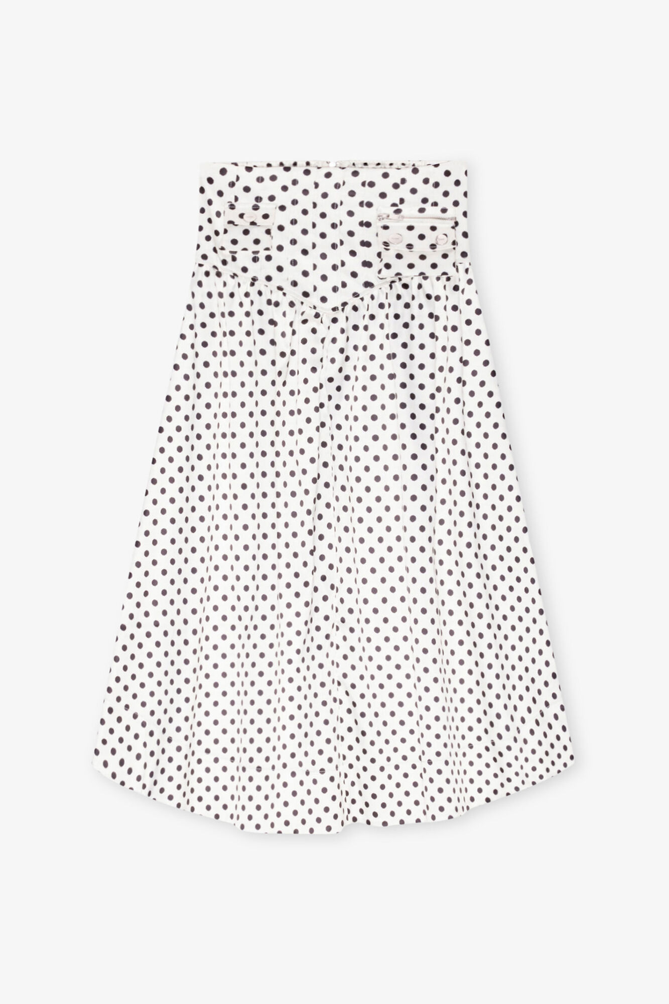 Polka-dot Double Satin Long Pocket Skirt, Recycled Polyester, in colour Egret - 1 - GANNI